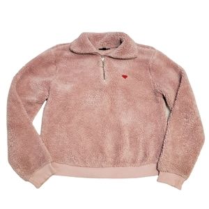 Topshop Pink Fuzzy Teddy 1/4 Zip Sweater